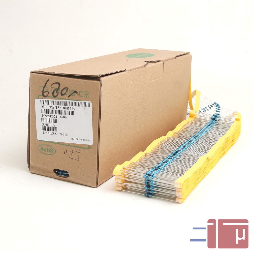x10 Resistor 680R 680 Ohm 1/4W Metal Film 1% Taiwan Kaki Tembaga