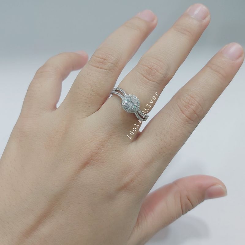 CINCIN PERAK ASLI SILVER 925 LAPIS EMAS PUTIH MODEL BULAT GELOMBANG - PERHIASAN PERAK WANITA ASLI