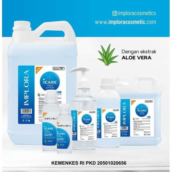 ✿ELYSABETHME✿  IMPLORA Icare Hand Sanitizer steril anti kuman virus 5 LITER gel dengan aloe vera