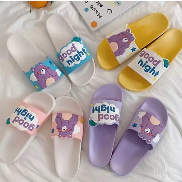 BERUANG, Sandal wanita slip on karet, sandal wanita karakter lucu, sendal slop karet, sendal kekinia