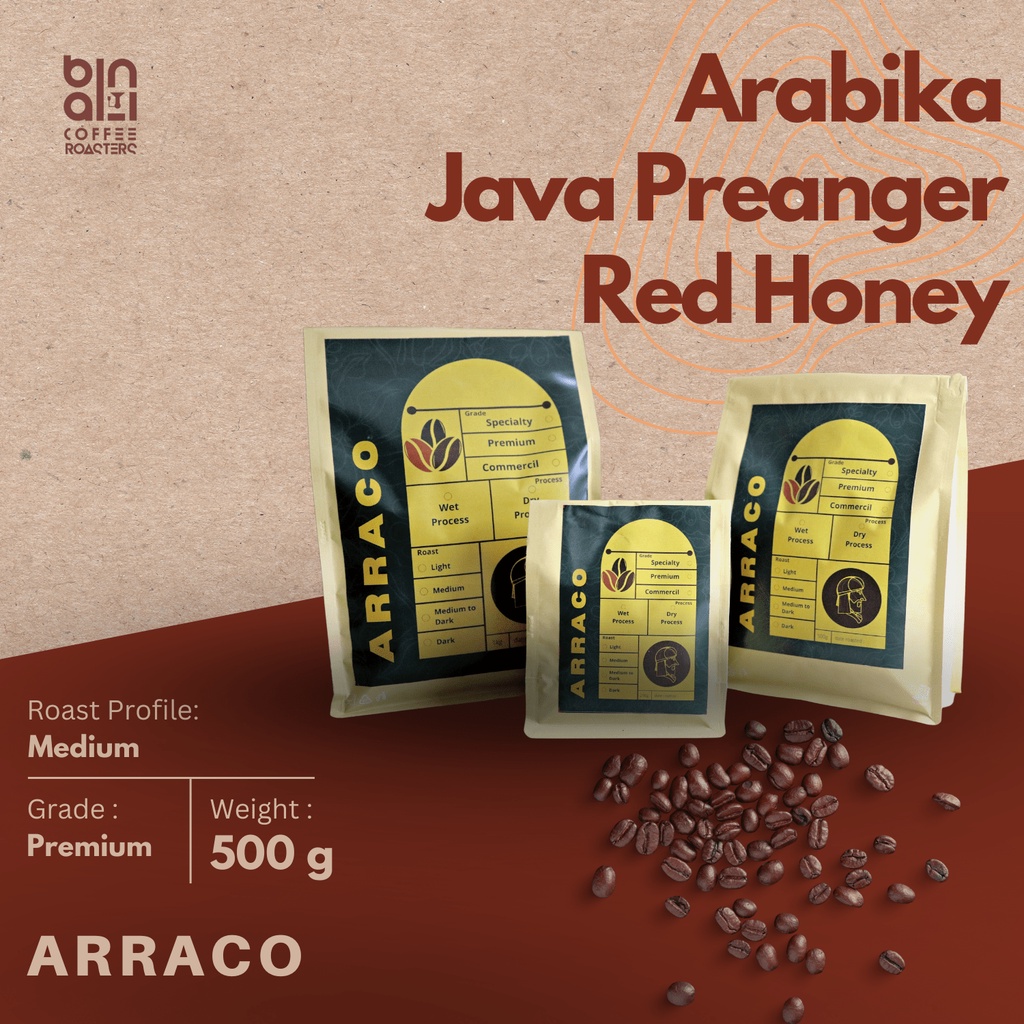 

ARRACO KOPI - Kopi Arabika Java Preanger Red Honey 500 GR Biji / Bubuk | Red Honey - Medium Roasted