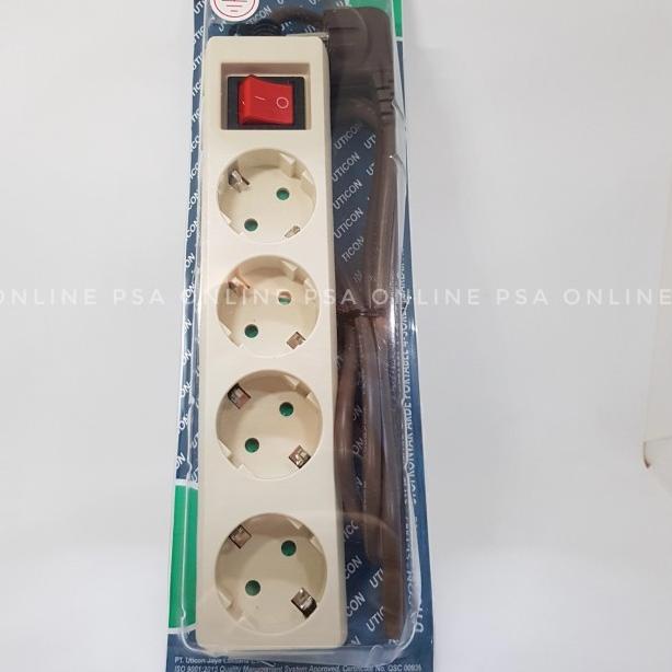 Uticon ST-1482 Stop Kontak 4 Outlet dengan Saklar dan Penutup Keamanan, Kabel 1.5m, Abu-Abu