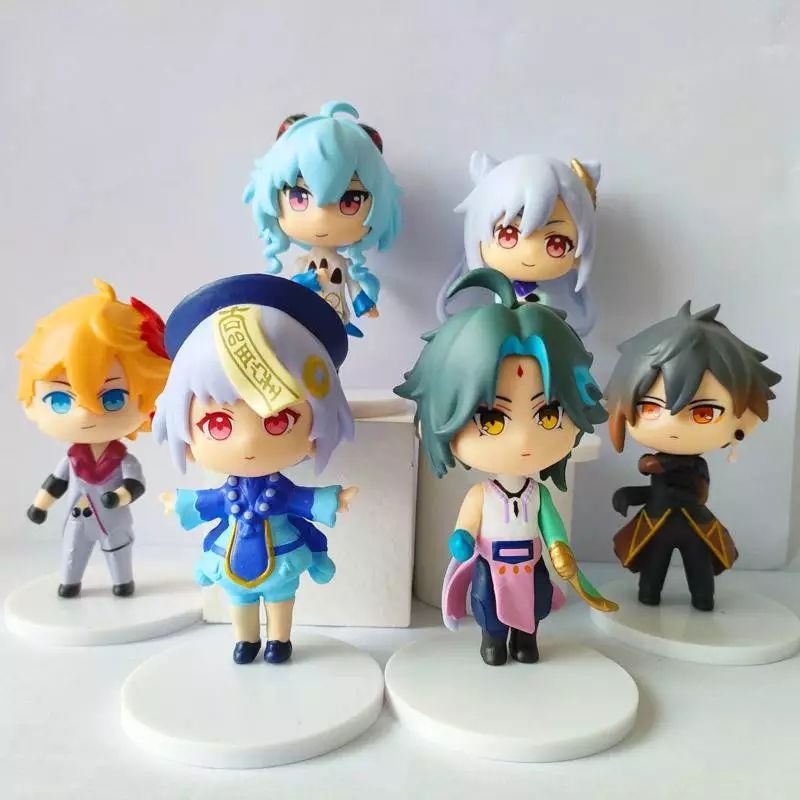 Mainan Figure Anime Genshin Impact Set 6 Miniatur topper