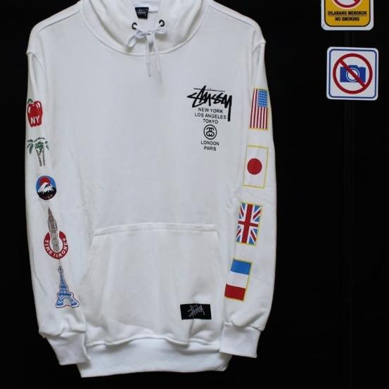 jaket sweater stussy Brooklyn putih premium/sweater hoodie pria murah - Hitam, L