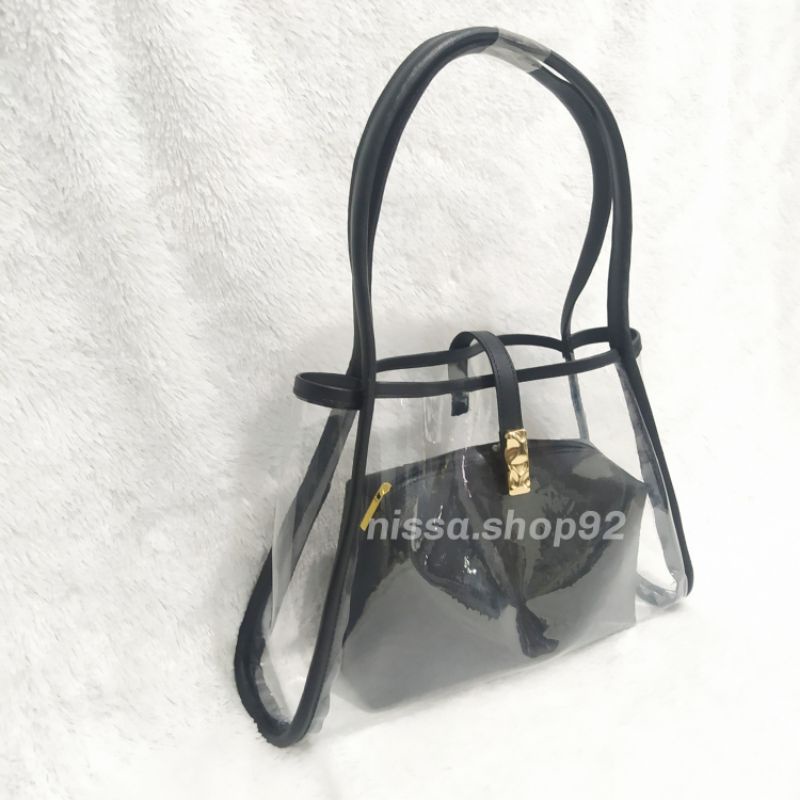 tas tote bag wanita plorida mica pvc transparan pouch/tas tote plorida mika