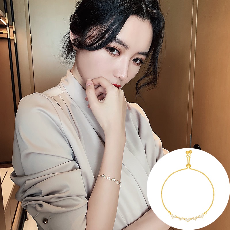 Gelang Bentuk Hati Bahan Alloy Aksen Zircon Gaya Korea Untuk Wanita