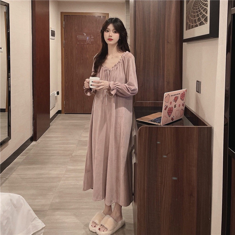 Baju tidur bulu domba karang wanita musim semi dan musim dingin lengan panjang baru yard besar piyam