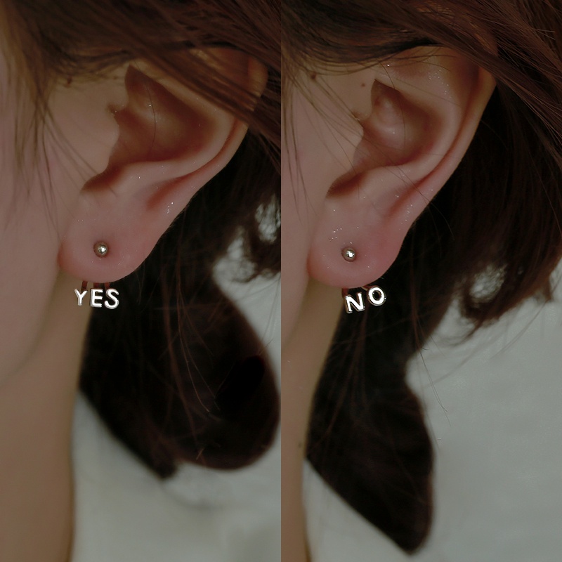 Papaozhu Korea s925 Manik-Manik Perak Ya Tidak Stud Anting Untuk Wanita Gadis Sederhana Fashion Surat Kait Anting-Anting Perhiasan Hadiah