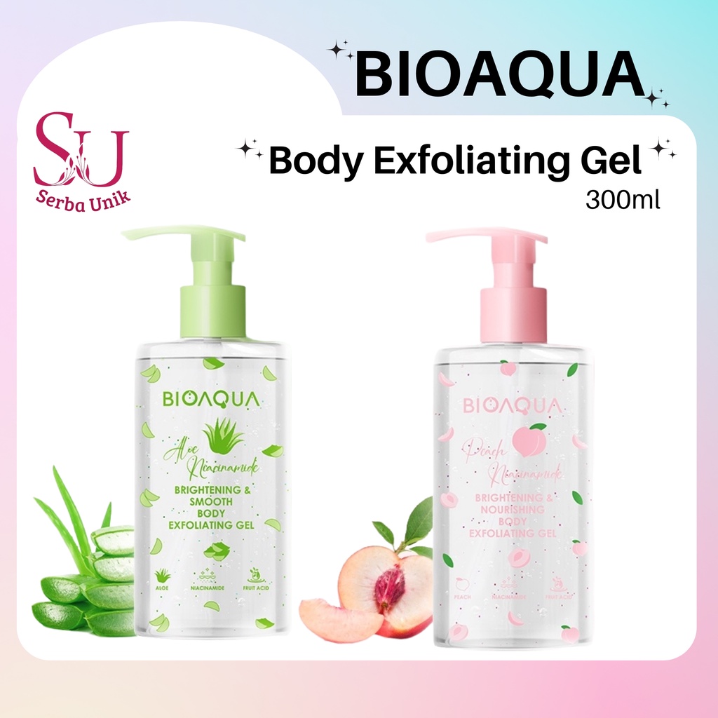 Bioaqua Body Scrub Aloe Niacinamide Brightening Smooth Body Exfoliating Gel 350g | Peach Niacinamide Brightening Nourishing Body Exfoliating Gel