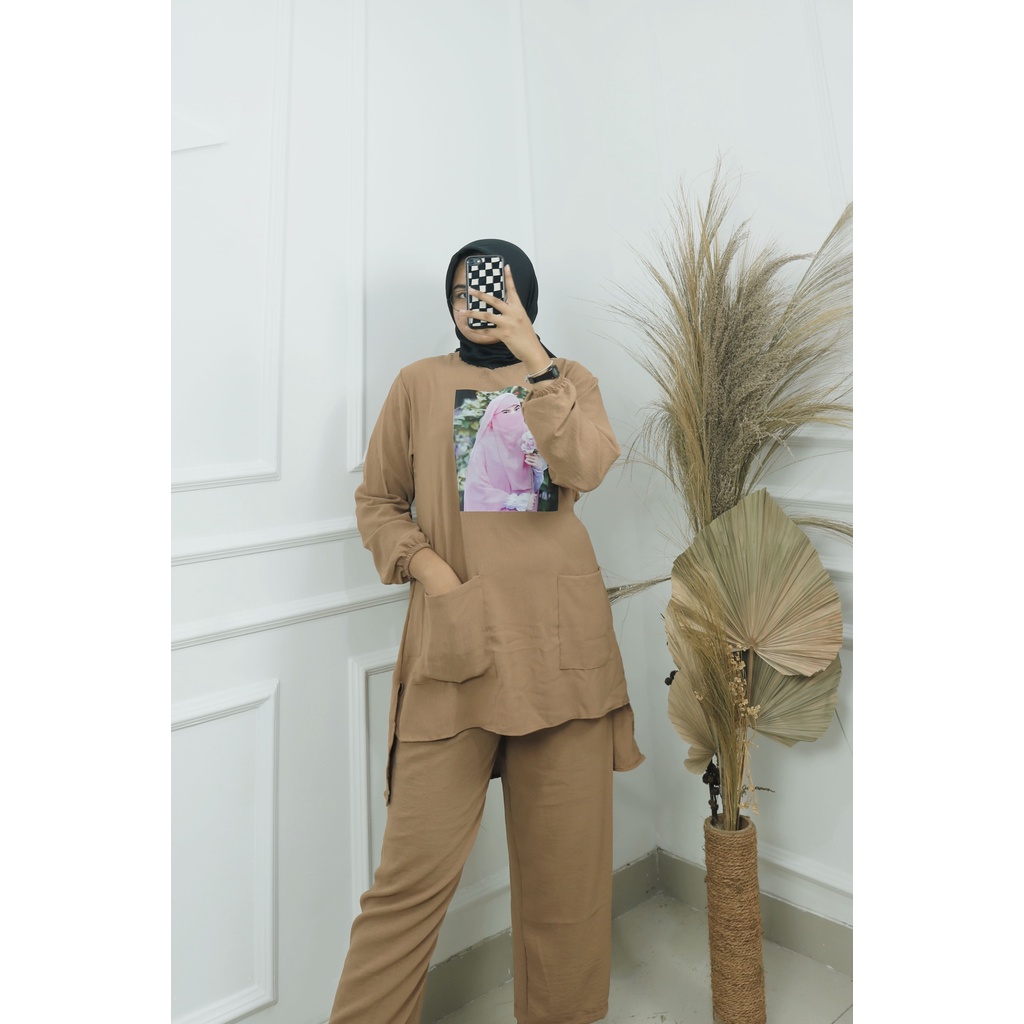 Baju Setelan Wanita Kekinian FLOWER SET BO Bahan Crinkle Airflow Size M L XL XXL LD 100-120 CM Setel