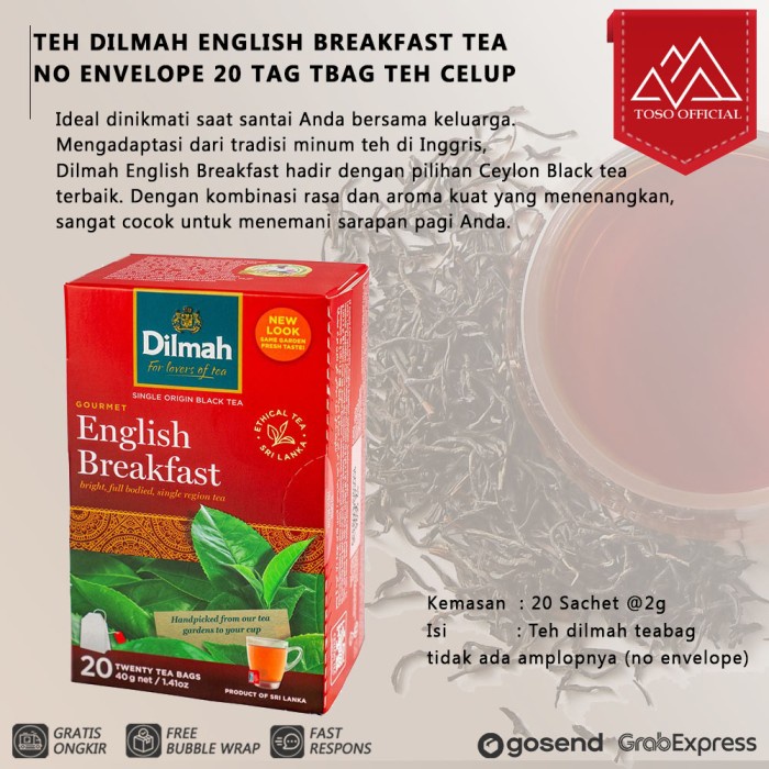 

TEH DILMAH ENGLISH BREAKFAST TEA NO ENVELOPE 20 TAG TBAG TEH CELUP