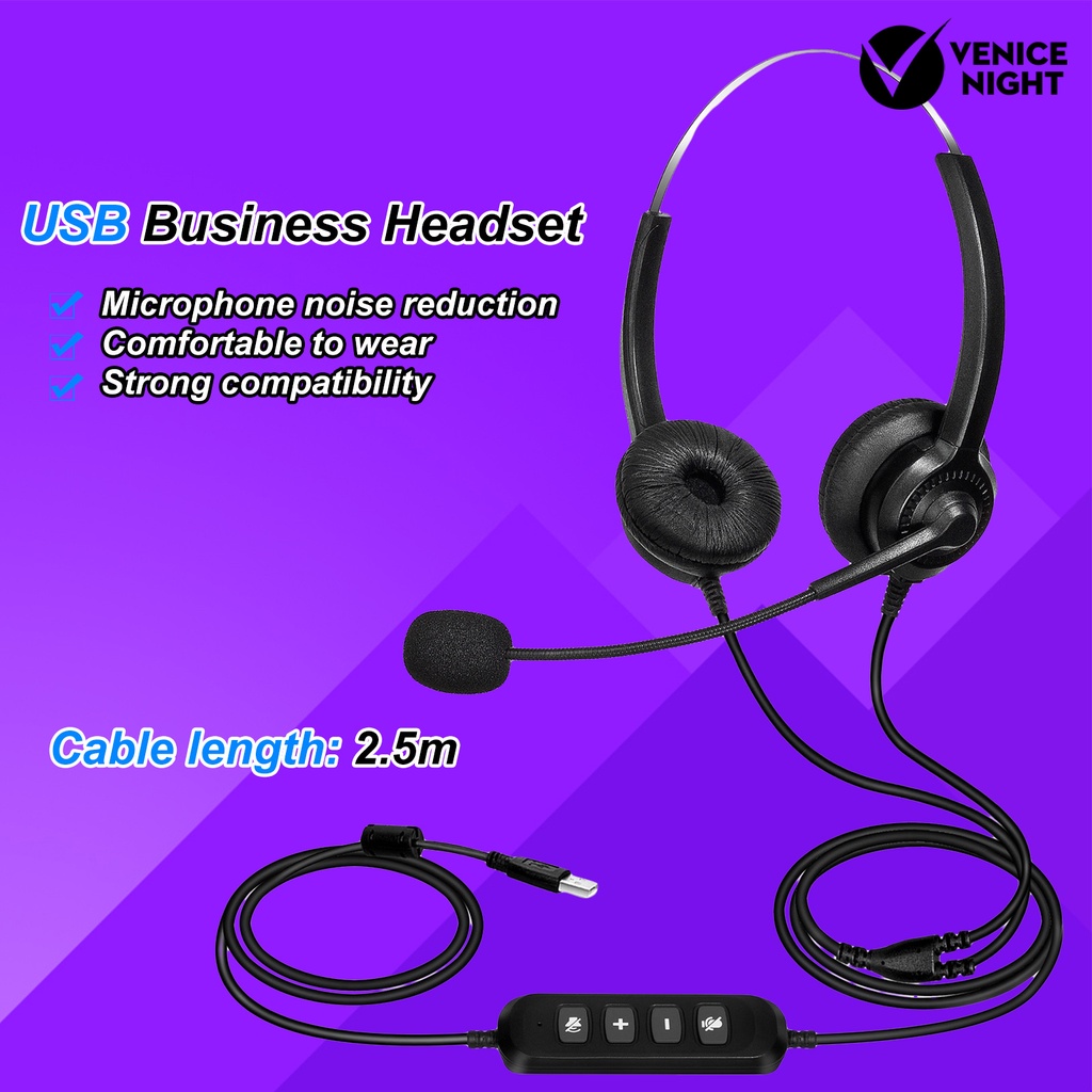 (VNEP) (Berkabel) 300D Telepon Headset Pengurangan Kebisingan Lossless Bernapas USB Binaural MIC Panjang Kabel Call Center Headphone untuk Pengemudi Truk Kantor