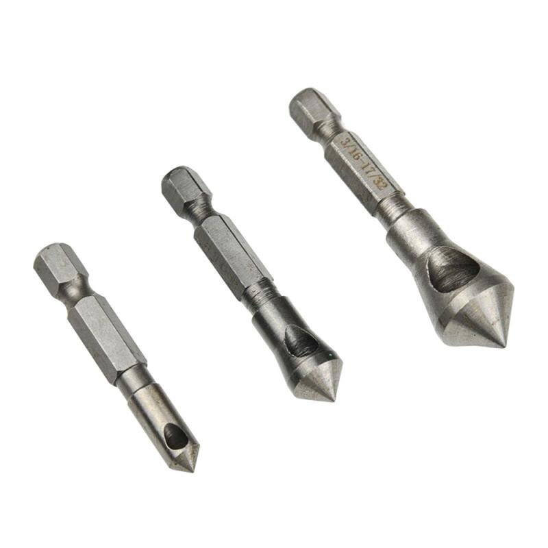 YGRETTE - JIGONG MATA BOR PREMIUM DRILL BIT COUNTERSINK 3PCS 6.35MM 90 Degrees  90 DERAJAT Countersink Bit Set Deburring Drill Bits Tapper Hole Cutter Wood Metal Plastic Chamfer Set