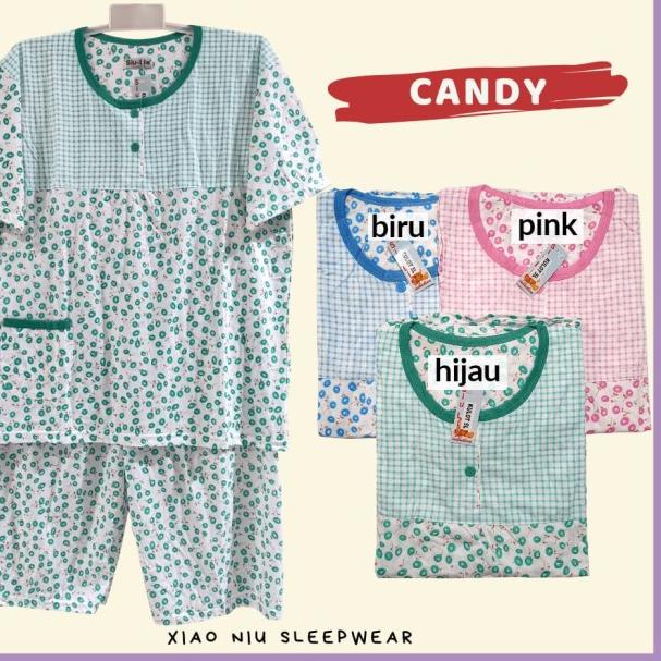 Setelan Baju Tidur Kaos Jumbo Celana Pendek Siu Lie - Kulot Candy, Biru