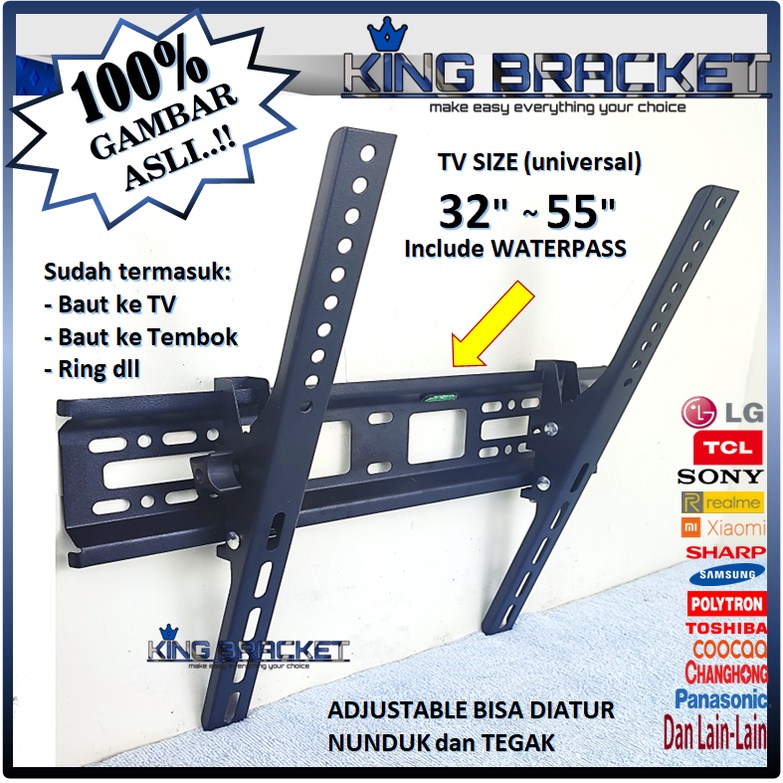 Bracket Tv LED LCD 32&quot; s/d 55&quot; inch LEBIH TEBAL!! Universal 55 50 43 42 40 32 24 21 inchi IMPORT QUALITY!! GARANSI COCOK!! Bisa NUNDUK-TEGAK |  Cocok Banyak merk TV bracket tv breket tv braket tv briket tv