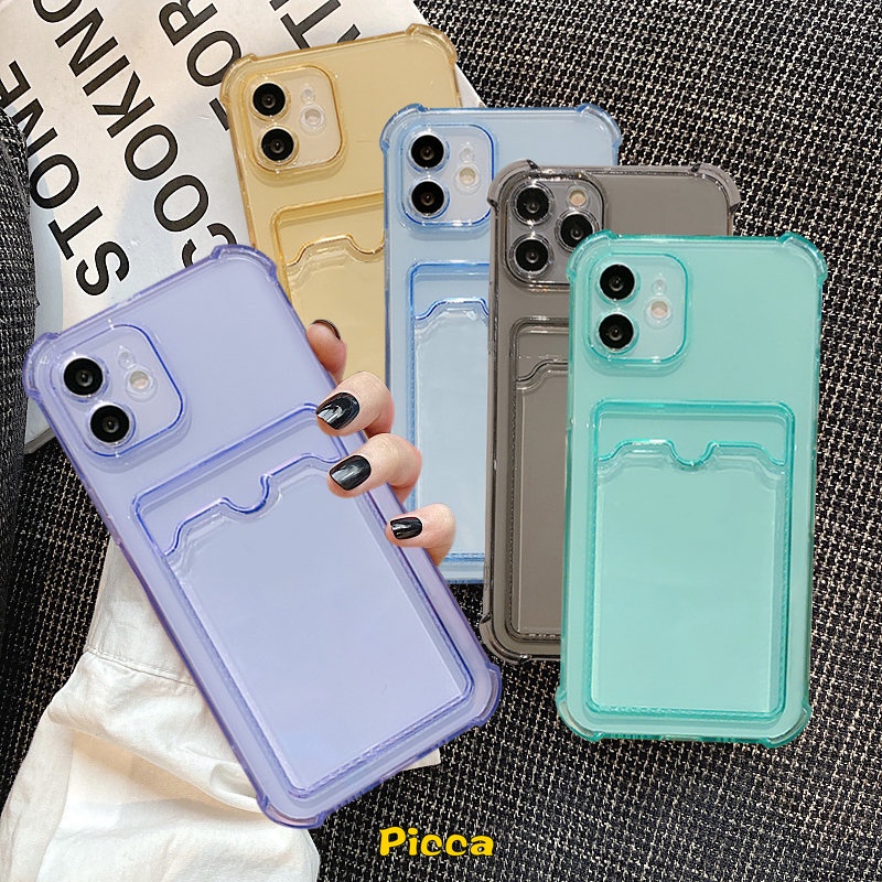 Casing Ponsel Slot Kartu Kredit Dompet Mewah Xiaomi Redmi A1 9 10 9A 10A 9C NFC Redmi Note10 9 Note10S 9pro POCO X3 Pro M3 11 Lite 12X Transparan Shockproof Soft TPU Cover