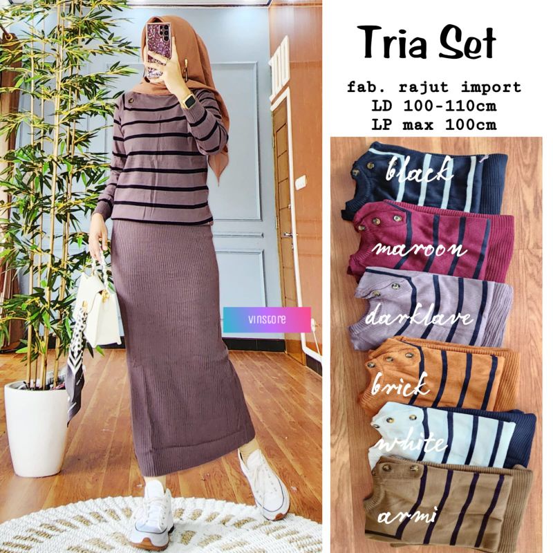 TRIA SET MATT RAJUT IMPORT SET ROK RAJUT SETELAN ROK WANITA GOOD QUALITY