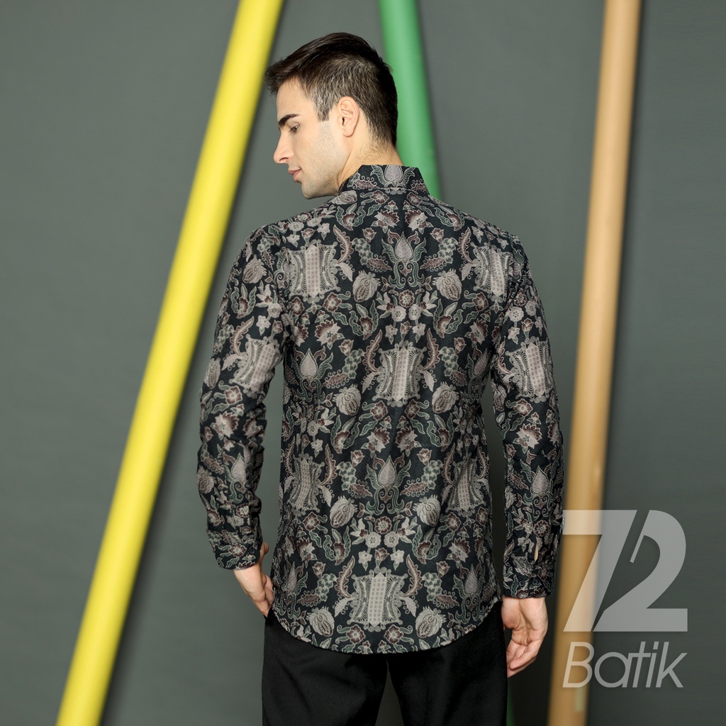 BATIK PRIA LENGAN PANJANG Kemeja Batik Dobby Slimfit Premium Motif Pintu Aceh Warna Hitam 722662 Cap 72 - Baju Kemeja Atasan Pakaian Setelan Batik Pria Cowok Laki Laki Remaja Keluarga Kantor Lengan Panjang Modern Slimfit Slim Fit Premium Kekinian