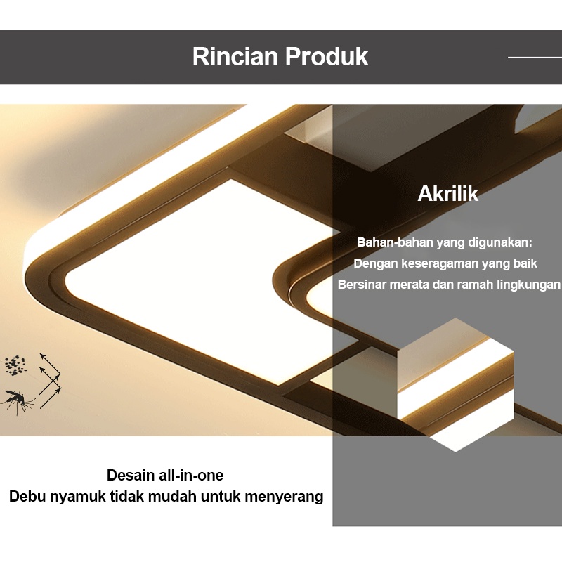 Home Lighting Lampu Plafon LED 3 Warna Bentuk Persegi Gaya Nordic Minimalis Untuk Dekorasi Ruang Tamu / Kamar Tidur Lampu Hias Rumah