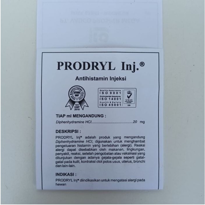 PRODRYL Inj. 100ml - Antihistamin Anti Alergi hewan TERNAK SAPI KAMBING KUDA- mirip VETADRYL SANBE