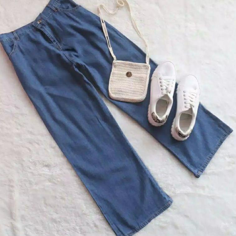 TERBAIK Celana kulot jeans wanita snouwblue jins denim highwaist murah cewek cullote Lepis cutbray l