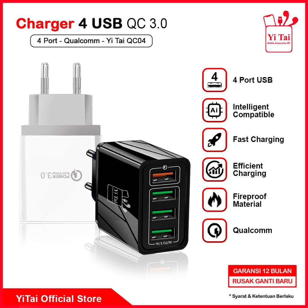 BATOK CHARGER 4 USB FAST CHARGING 3.0 YI TAI QC04 - ADAPTOR CHARGER - SC