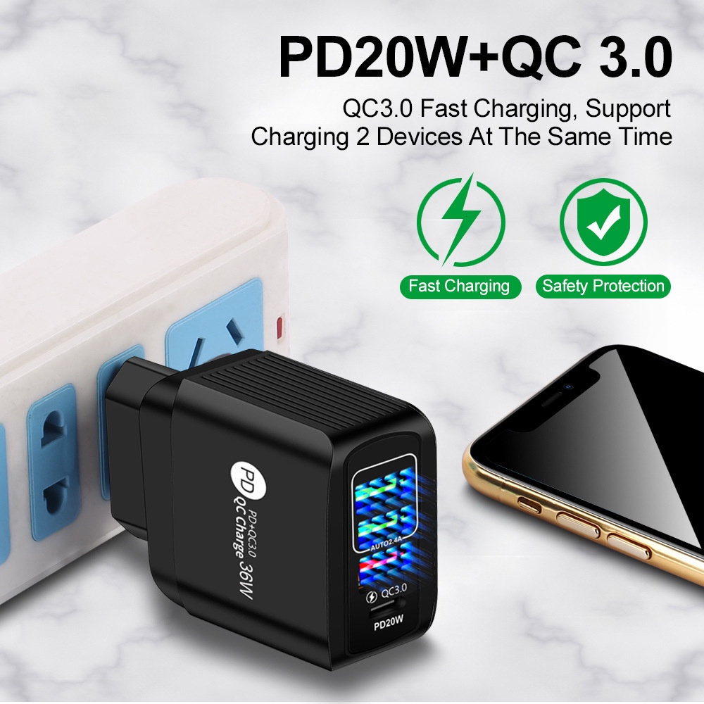 Adapter Charger 4 Port Usb Tipe-C QC3.0 + PD 5V / 9V / 12V 36W Untuk Smartphone Android