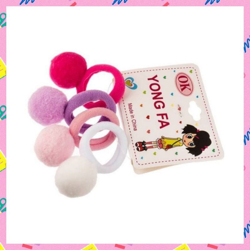 Bundara.id Ra-1290 Set ikat rambus Isi 4 pcs Ikat rambut pompom bunga import cantik