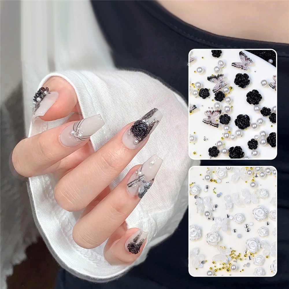 Aksesoris Kuku 3D Desain Camellia Butterfly Pearl Untuk Dekorasi Manicure Wanita