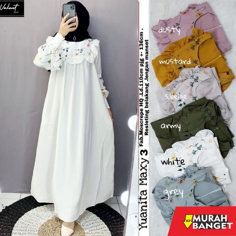 model gamis kombinasi polos terbaru 2022 [Home Dress] TERLARIS Gamis YUANITA MAXY BORDIR gaun pesta 