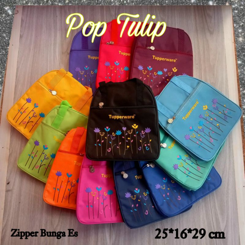 Tas pop bunga tulip/ tas bekal tupperware (stock ready) / tas bekal makan