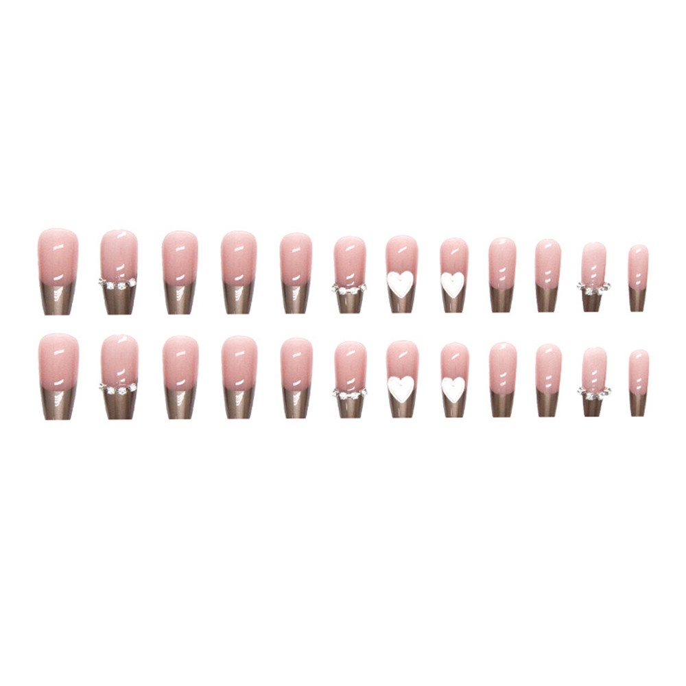 24pcs Kuku Palsu Warna Pink Bahan Metal Untuk Dekorasi Nail Art