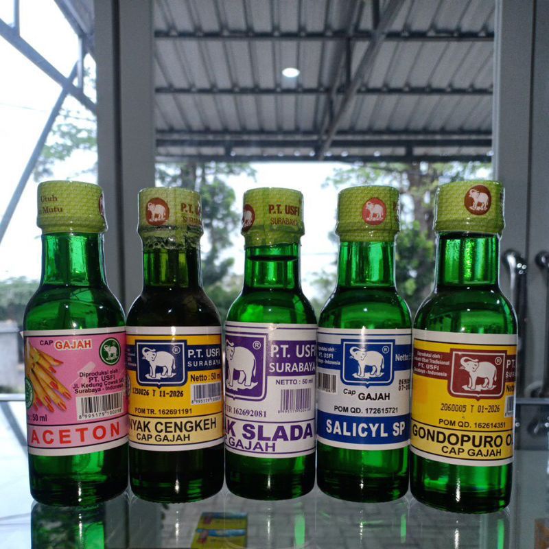 Minyak Cengkeh / Minyak Slada / Minyak Gondopuro Gandapura Olie / Salicyl SP / Aseton Aceton/ Minyak