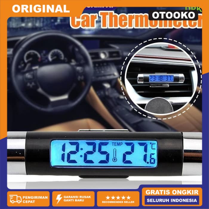 Jam Mobil Digital Suhu Termometer Mobil Car Clock Backlight