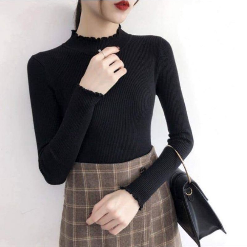 SWEATER TURTLE NECK DAISY CURLY SWEATER RAJUT TURTLENECK KRIWIL JUMBO 40 - 95 KG STRECHY