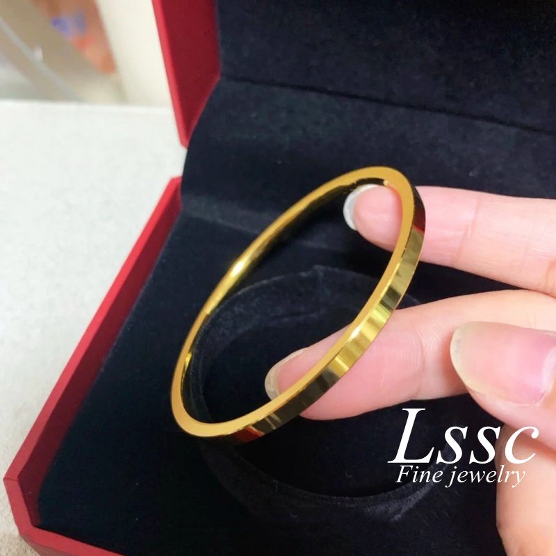 Gelang Titanium Wanita Anti Karat Emas 18K Elegan Sederhana Fashion Korea Aksesoris Perhiasan