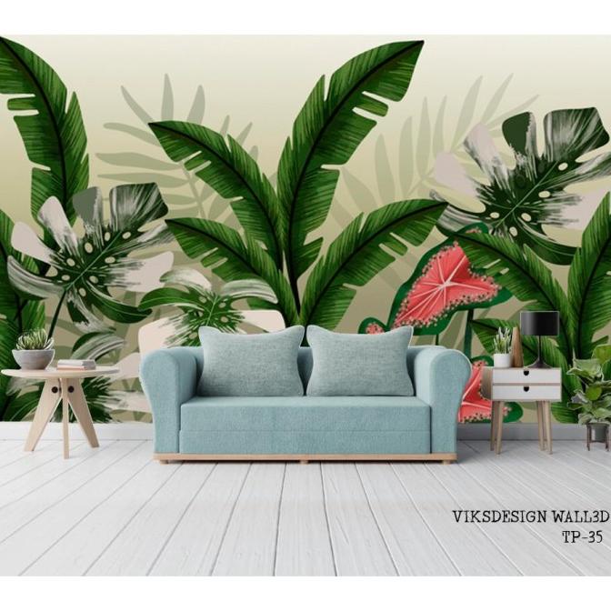 Stiker Dinding Wallpaper Dinding Gambar Pohon Pisang Mural 3D Tropis