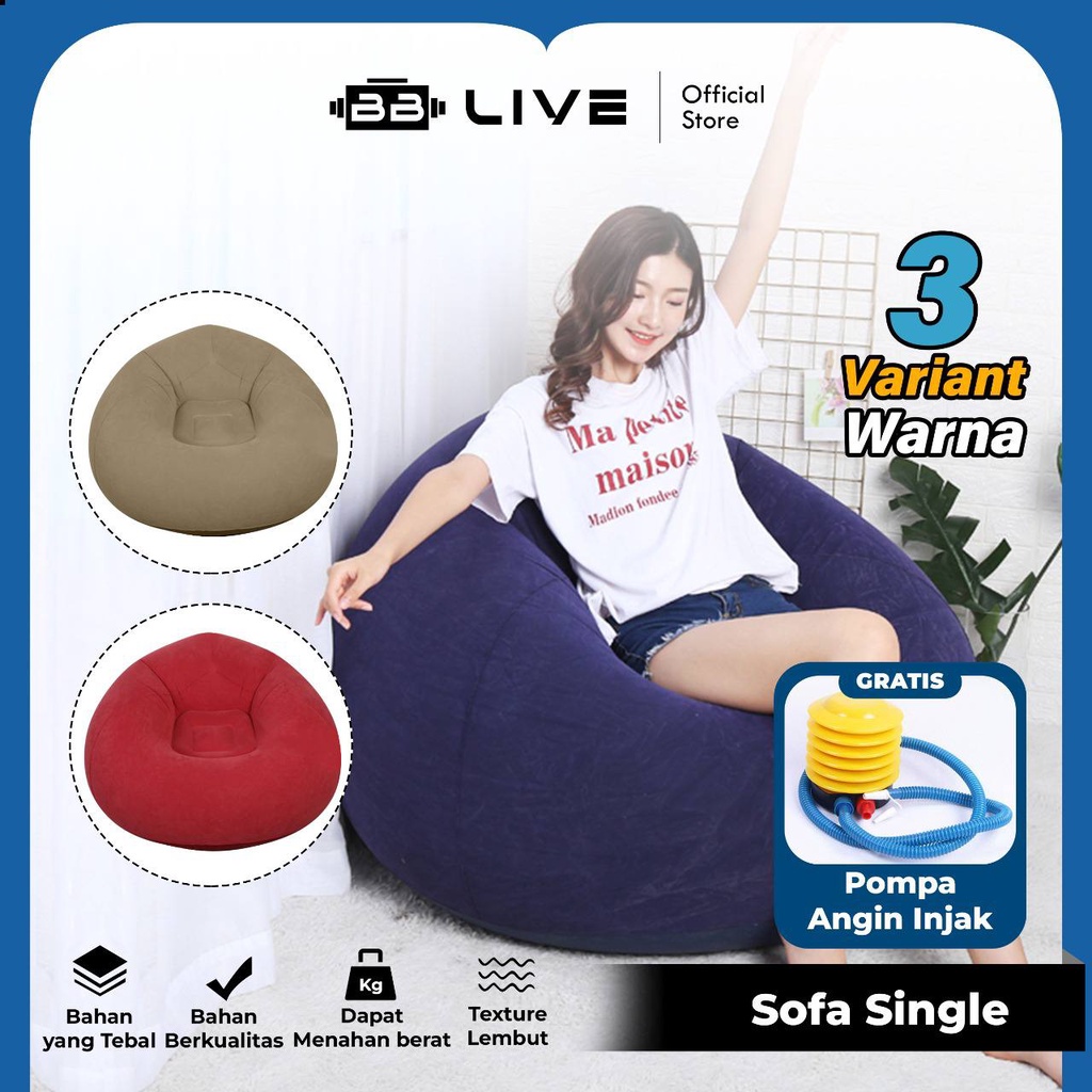 BB Live Sofa Single Angin Bean Bag / Kursi Santai Sofa Angin Empuk Bentuk Bulat Serbaguna