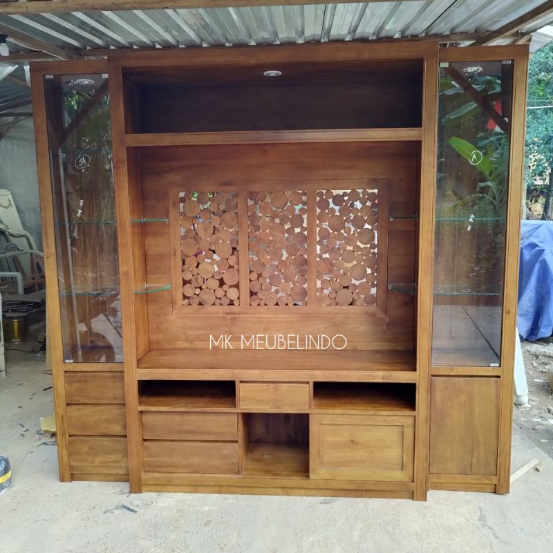 BUFET TV MINIMALIS KAYU JATI / PARTISI MINIMALIS KAYU JATI / PENYEKAT RUANGAN MINIMALIS KAYU JATI