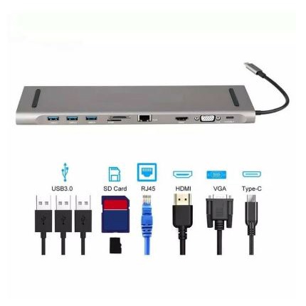 Type c thunderbolt to hdtv vga rj45 lan usb 3.0 hub sd Tf card pd usb-c audio 3.5mm converter NB 11in1 docking station 4k 1080p gigabit 5Gbps 100w