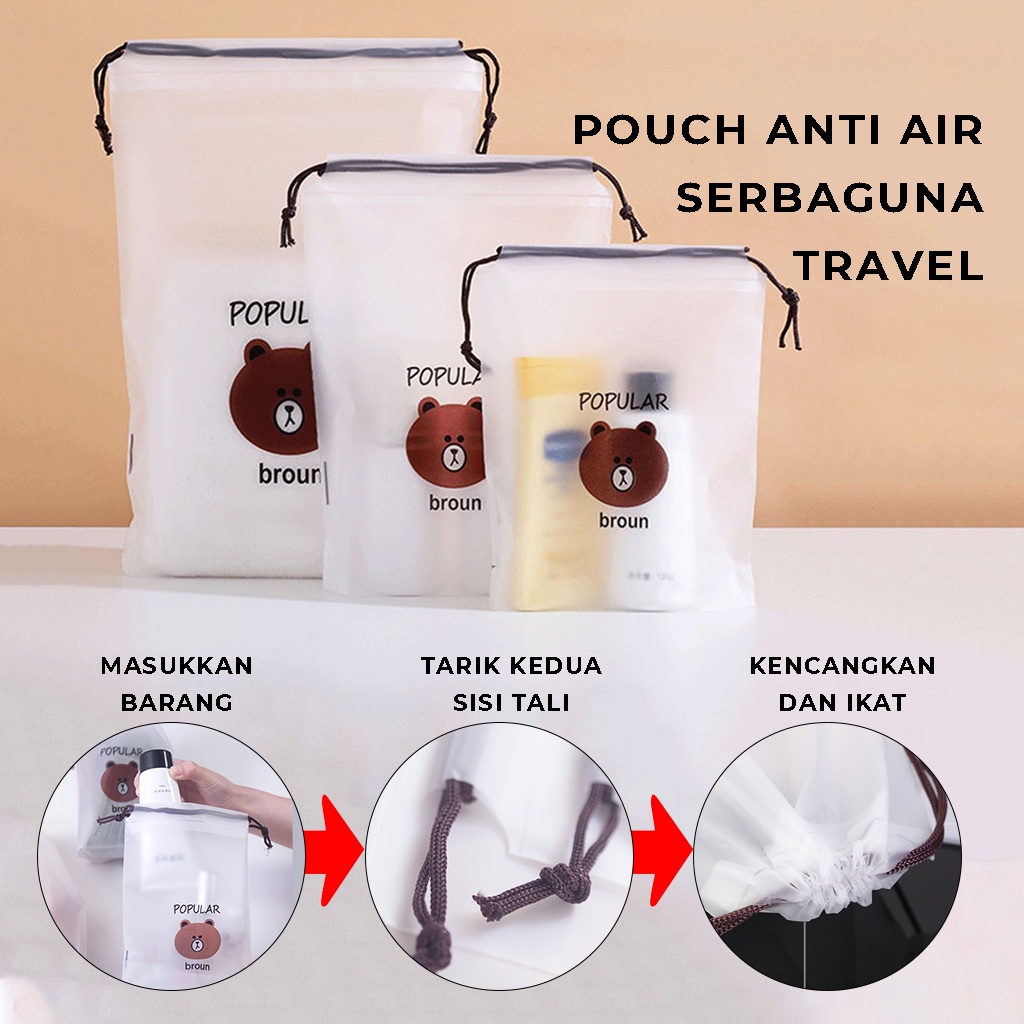 Travel Pouch Serut Organizer Bag Serbaguna Kantong Waterproof Tempat Penyimpanan Kosmetik Sabun Sepatu Sandal Lainnya Tas Make Up Plastik Anti Air Aman Rapi Anti Slip | GROSIRXPRESS