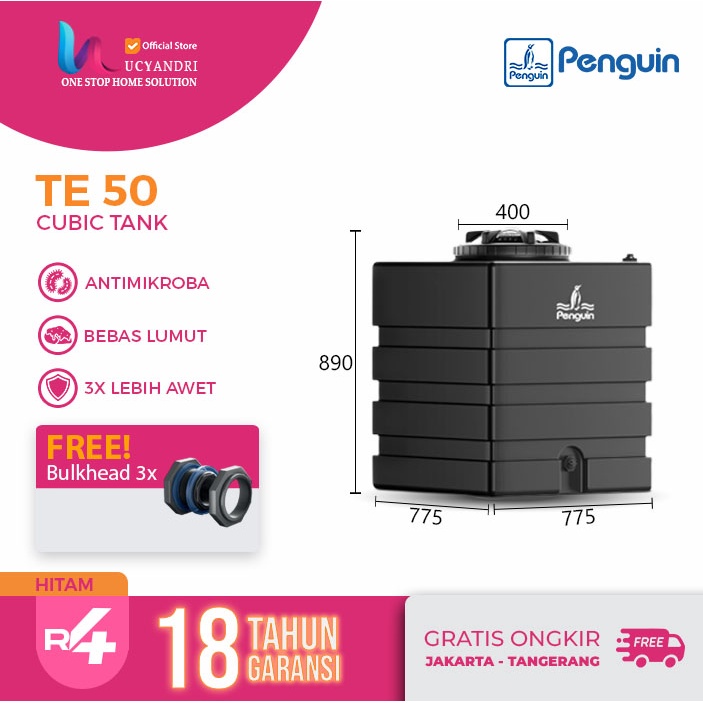 Penguin Tangki Air Kotak TE 50, Tandon Kotak, Toren Persegi Empat Toren Tandon