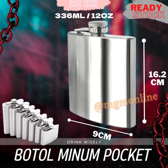 Botol pocket Stainless 336ml Hip Flask 12oz liquor botol minuman keras