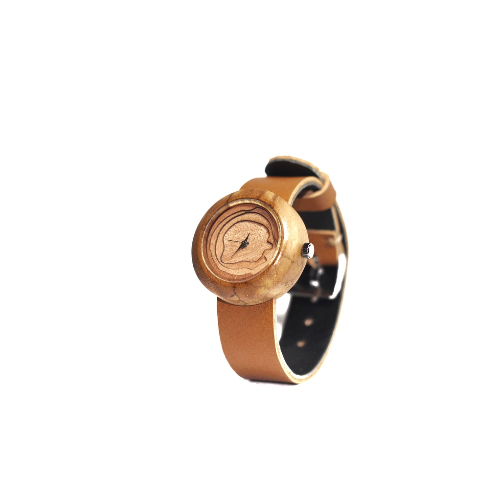 Karafuru jam tangan kayu jati dial abstrak pria /wanita /unisex strap kulit sapi asli