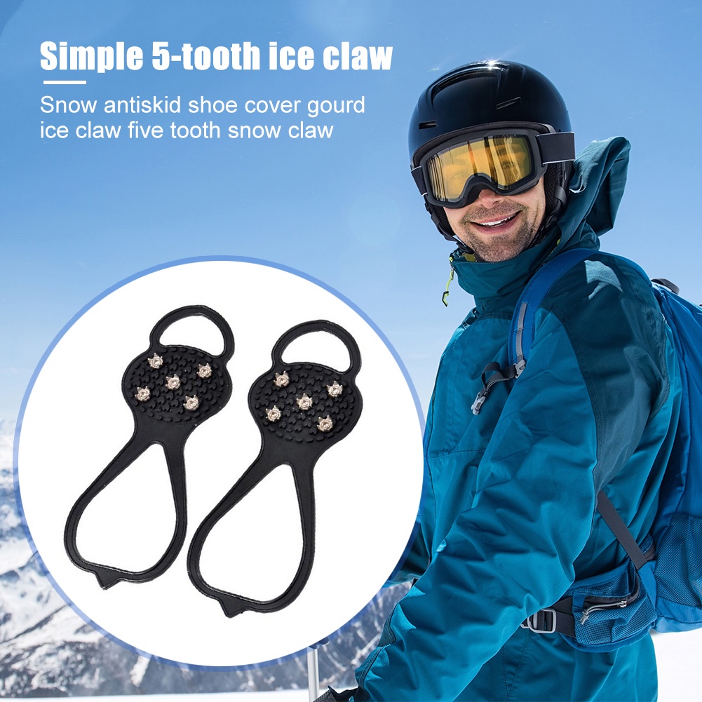 Cover Sepatu Crampon 5 Gigi Anti Slip Elastis Untuk Outdoor / Camping / Hiking / Climbing