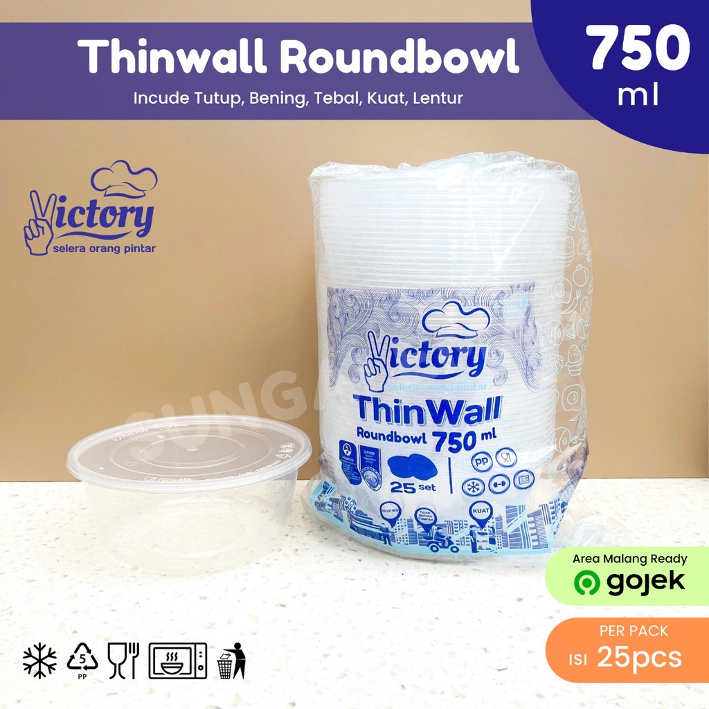 Thinwall MANGKOK BULAT 750ml + Tutup / Thinwall Roundbowl 750ml Victory / Mangkok Bowl Plastik Bakso