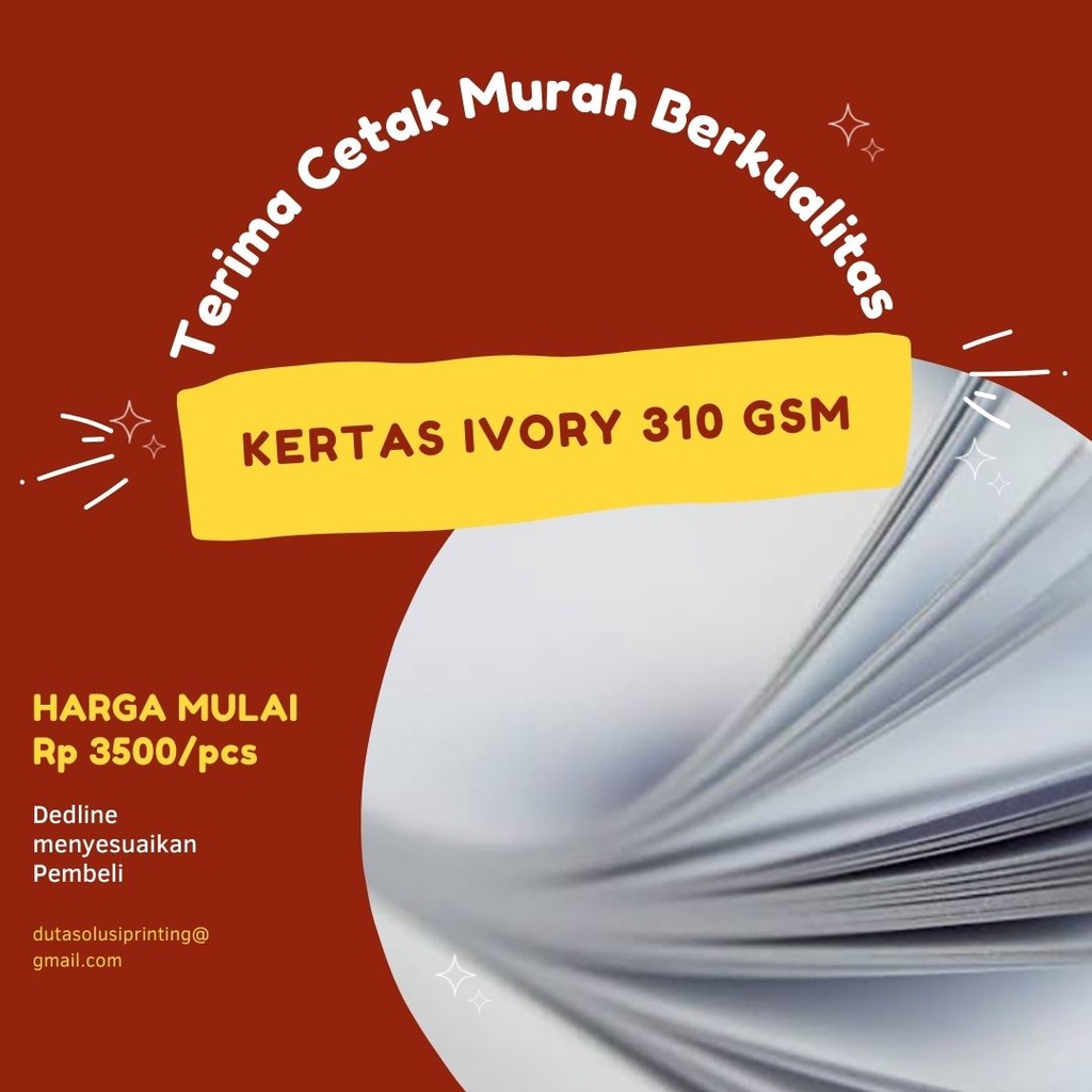 Cetak Print Kertas Ivory 310gr A3+ 1 Sisi / 2 Sisi