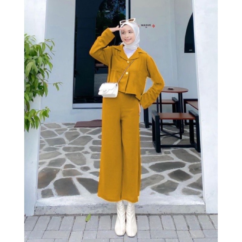 One set/Setelan Kemeja Crop top Blezer Cringkle Wanita lengan panjang