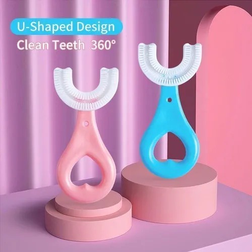 Sikat gigi Anak Umur 6-12 Bahan Lembut Model Korea Sikat gigi anak Bahan silikon Sikat Gigi Anak U / Sikat gigi Baby bahan silikon warna-warni / Training Toothbrush Baby Silicone 360°