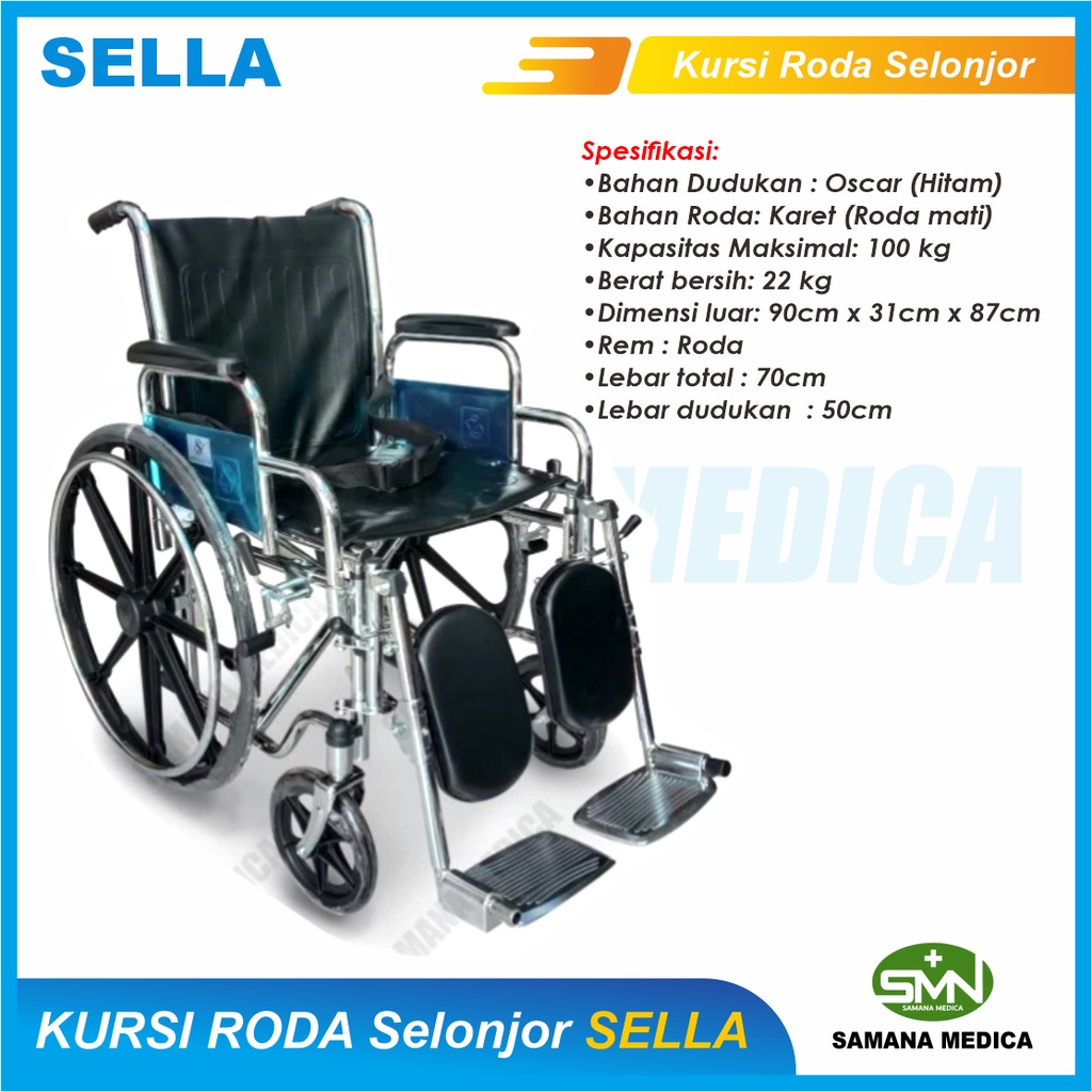 Kursi roda Selonjor SELLA KY902 untuk Patah Tulang Kaki Pijakan Kaki Bisa Diangkat Vekg Bintang Promo Murah